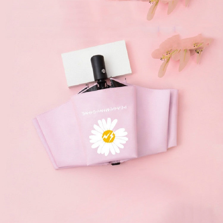 GD Daisy Vinyl Sunny And Rain Umbrella Anti-UV Shade Sunscreen Three Folding Umbrella