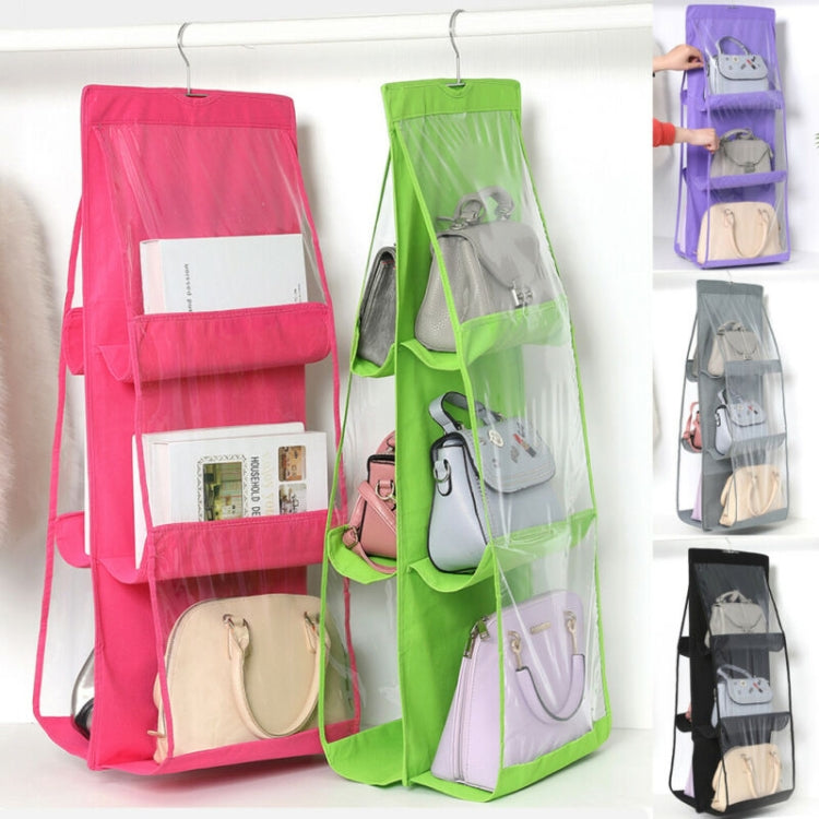 B05005 Double Sided 6 Pocket Hanging Bag Non-woven Fabric Hanging Handbag Organizer, B05005 Purple, B05005 Black, B05005 Grey, B05005 Blue