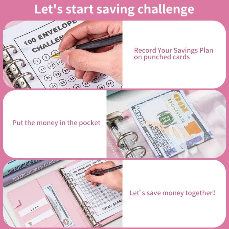A5 100 Day Savings Challenge Envelope Budget Planner Binder Notebook Handbook, Words Black, Pattern Black, Words Blue, Pattern Blue, Pattern Pink, Words Pink