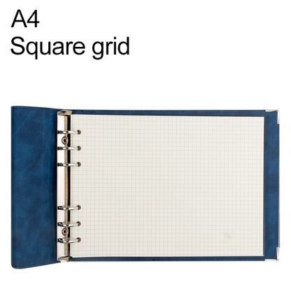 A4 Faux Leather Loose-leaf Grid Notebook, Checkered Core, Blank Inner Core, Cornell Horizontal Wire Inner Core, Cornell Checkered Core