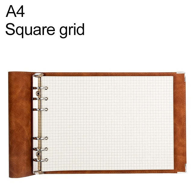 A4 Faux Leather Loose-leaf Grid Notebook, Checkered Core, Blank Inner Core, Cornell Horizontal Wire Inner Core, Cornell Checkered Core
