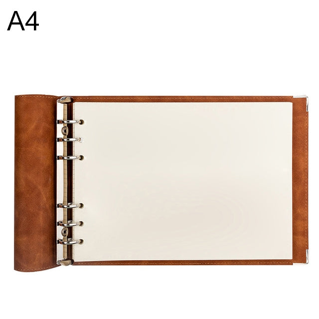 A4 Faux Leather Loose-leaf Grid Notebook, Checkered Core, Blank Inner Core, Cornell Horizontal Wire Inner Core, Cornell Checkered Core