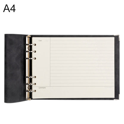 A4 Faux Leather Loose-leaf Grid Notebook, Checkered Core, Blank Inner Core, Cornell Horizontal Wire Inner Core, Cornell Checkered Core