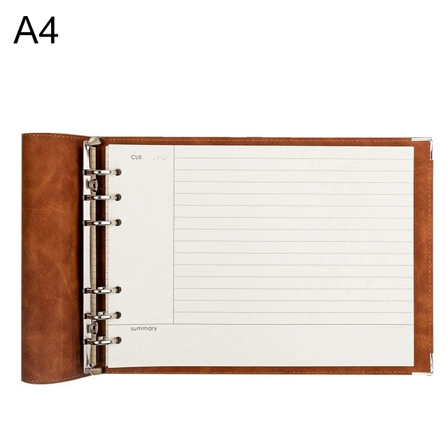 A4 Faux Leather Loose-leaf Grid Notebook, Checkered Core, Blank Inner Core, Cornell Horizontal Wire Inner Core, Cornell Checkered Core