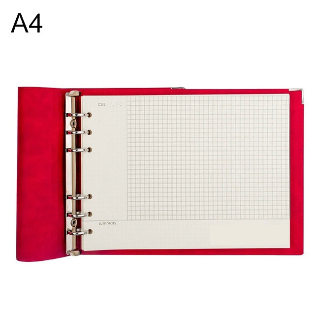 A4 Faux Leather Loose-leaf Grid Notebook, Checkered Core, Blank Inner Core, Cornell Horizontal Wire Inner Core, Cornell Checkered Core