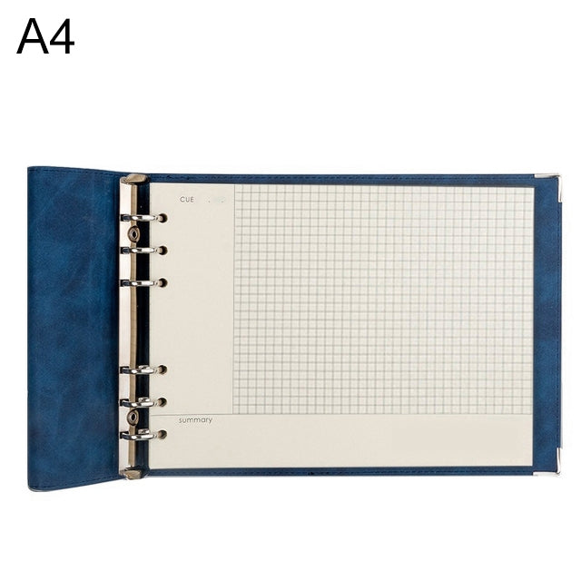 A4 Faux Leather Loose-leaf Grid Notebook, Checkered Core, Blank Inner Core, Cornell Horizontal Wire Inner Core, Cornell Checkered Core