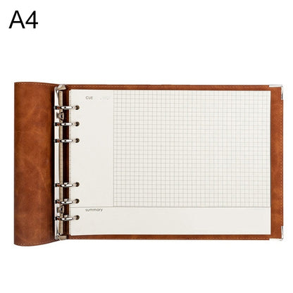 A4 Faux Leather Loose-leaf Grid Notebook, Checkered Core, Blank Inner Core, Cornell Horizontal Wire Inner Core, Cornell Checkered Core