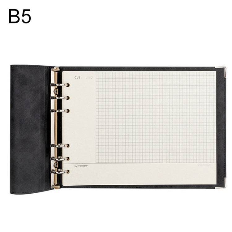 B5 Faux Leather Loose-leaf Grid Notebook, Checkered Core, Blank Inner Core, Cornell Horizontal Wire Inner Core, Cornell Checkered Core