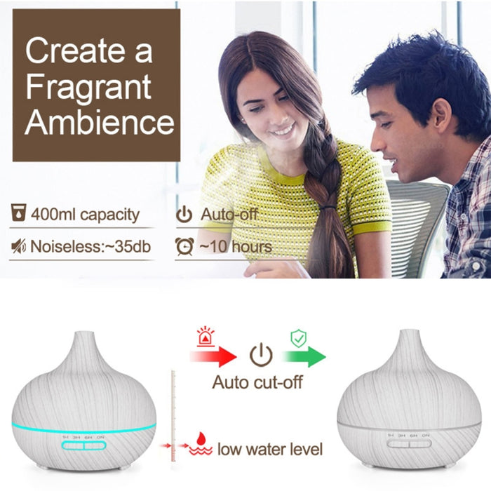 400ml Wood Texture Fragrance Machine Pointed Mouth Humidifier with Colorful LED Light