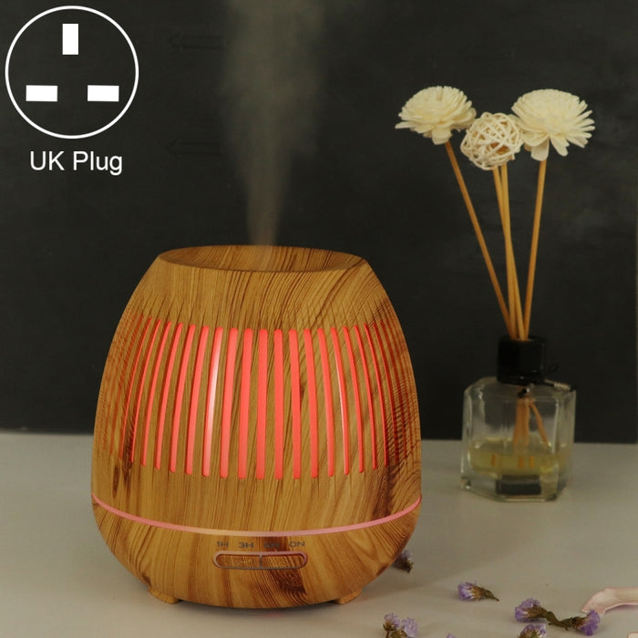 400ml Hollow-out LED Humidifier Wood Grain Air Purifier Aromatherapy Machine with Colorful LED Light