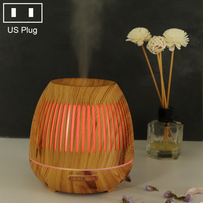 400ml Hollow-out LED Humidifier Wood Grain Air Purifier Aromatherapy Machine with Colorful LED Light