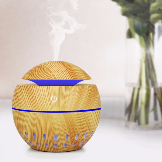 Wood Grain USB Hollowed-out Humidifier Seven Color Aromatherapy Lamp Automatic Alcohol Sprayer with Remote Control(Sky Blue)