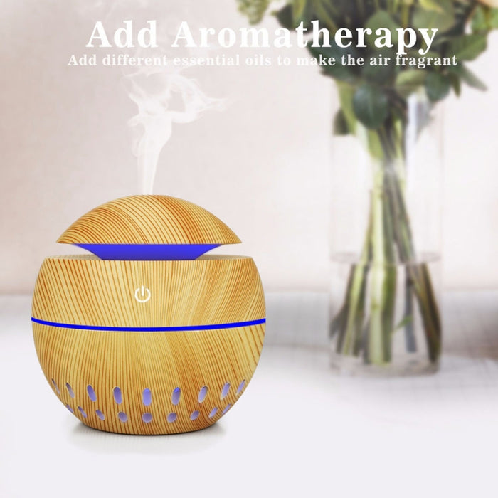 Wood Grain USB Hollowed-out Humidifier Seven Color Aromatherapy Lamp Automatic Alcohol Sprayer with Remote Control(Sky Blue)