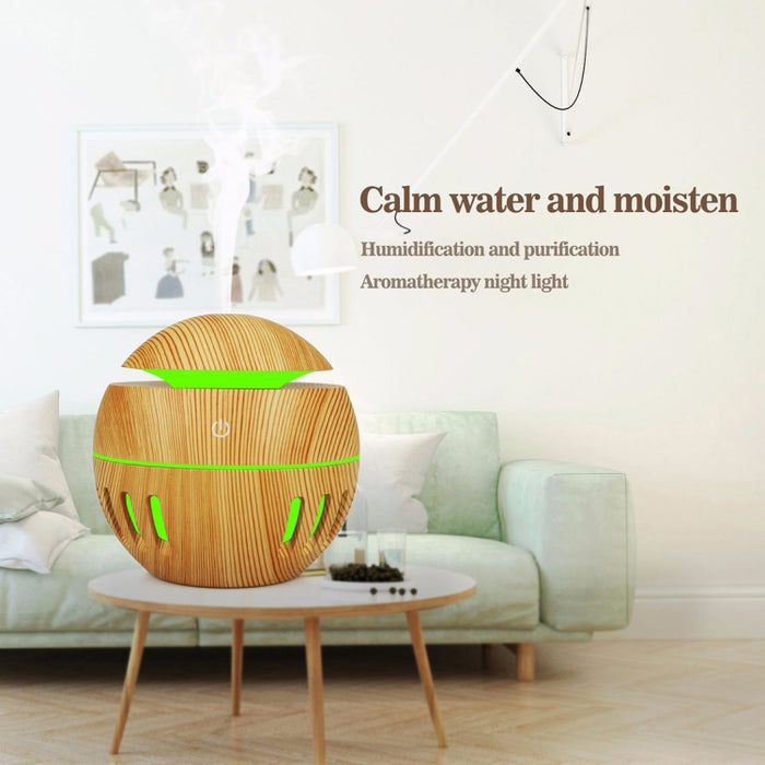 Wood Grain USB Hollowed-out Humidifier Seven Color Aromatherapy Lamp Automatic Alcohol Sprayer with Remote Control(Sky Blue)