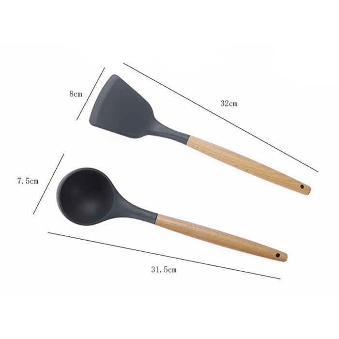 kn020 11 in 1 Wooden Handle Silicone Non-stick Spatula Spoon Kitchen Tool + Bucket Set