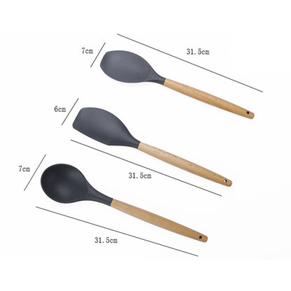 kn020 11 in 1 Wooden Handle Silicone Non-stick Spatula Spoon Kitchen Tool + Bucket Set, 11 in 1 with Bucket
