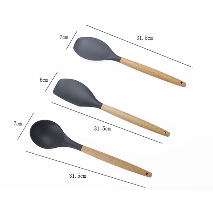 kn020 11 in 1 Wooden Handle Silicone Non-stick Spatula Spoon Kitchen Tool + Bucket Set