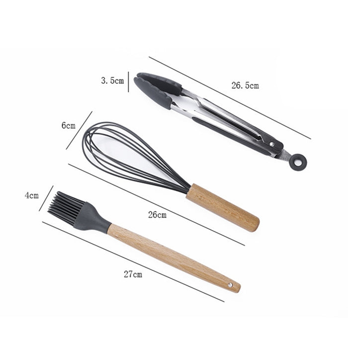 kn020 11 in 1 Wooden Handle Silicone Non-stick Spatula Spoon Kitchen Tool + Bucket Set