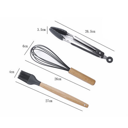 kn020 9 in 1 A Version Wooden Handle Silicone Non-stick Spatula Spoon Kitchen Tool Set, A Version