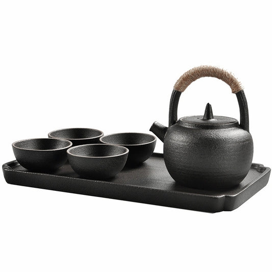 Portable Travel Ceramics Loop Handle Pot Teapot Teacup Set with Tea Tray