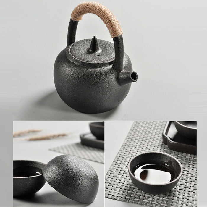 Portable Travel Ceramics Loop Handle Pot Teapot Teacup Set with Tea Tray