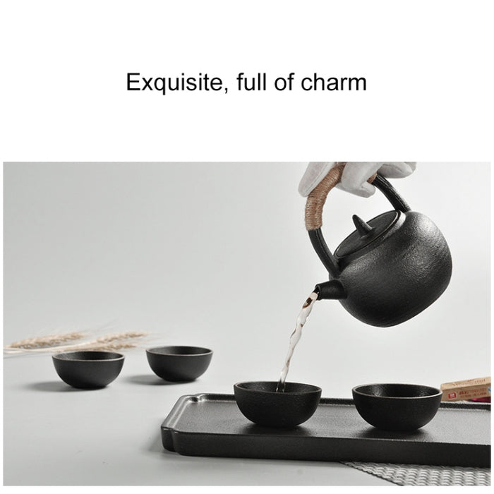 Portable Travel Ceramics Loop Handle Pot Teapot Teacup Set with Tea Tray