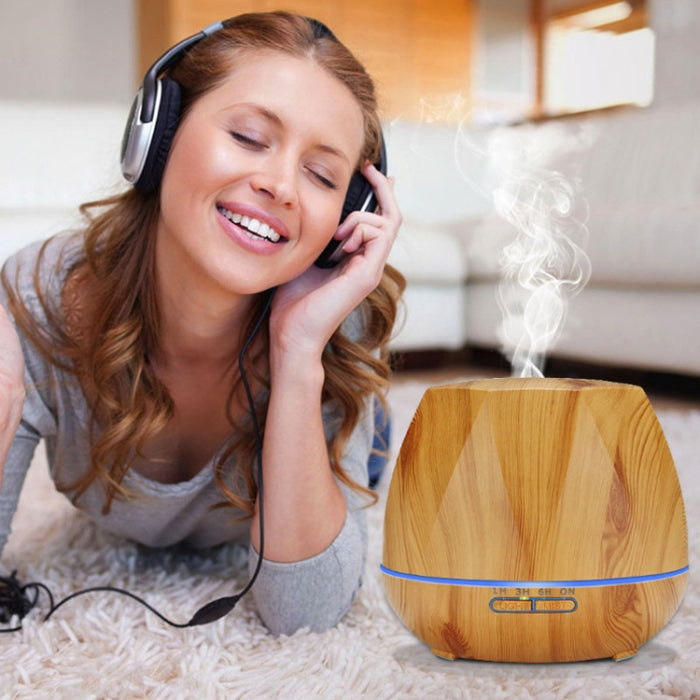 Peach Shape Wood Grain Remote Control Ultrasonic Humidifier Aromatherapy Machine Automatic Alcohol Sprayer with LED Lights, Capacity: 400mL, AU Plug (Light Wood Color)