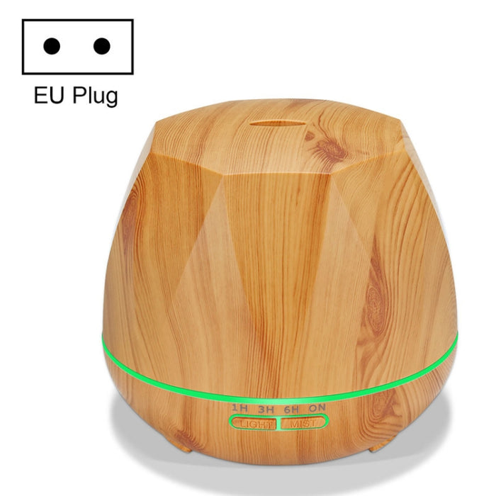 Peach Shape Wood Grain Remote Control Ultrasonic Humidifier Aromatherapy Machine Automatic Alcohol Sprayer with LED Lights, Capacity: 400mL, EU Plug (Dark Wood Color)