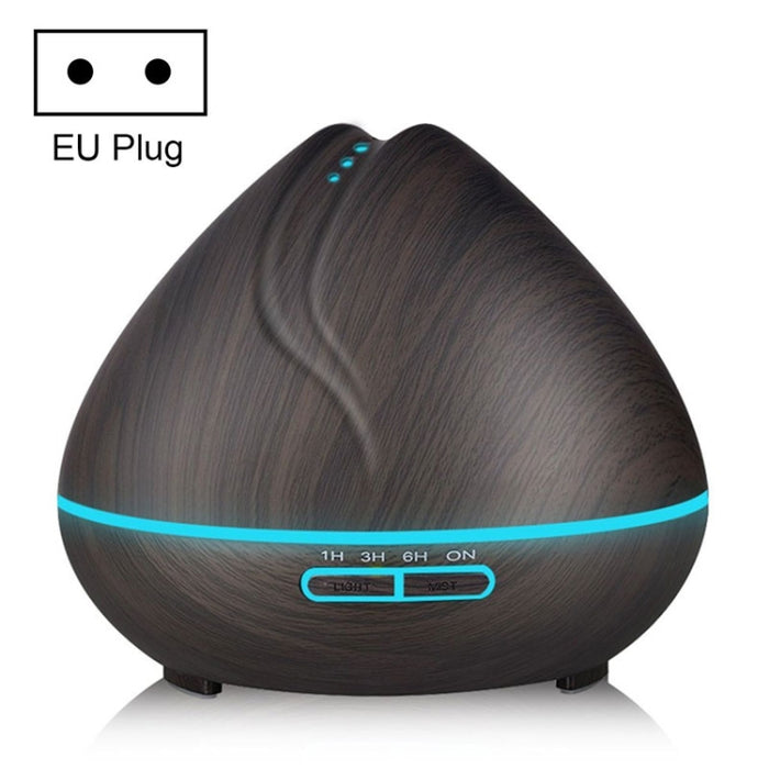 Peach Shape Wood Grain Remote Control Ultrasonic Humidifier Aromatherapy Machine Automatic Alcohol Sprayer with LED Lights, Capacity: 400mL, EU Plug (Dark Wood Color)