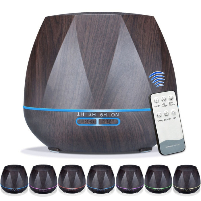 Peach Shape Wood Grain Remote Control Ultrasonic Humidifier Aromatherapy Machine Automatic Alcohol Sprayer with LED Lights, Capacity: 400mL, UK Plug (Dark Wood Color)