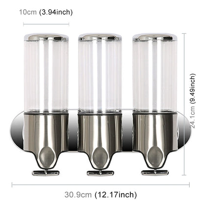 Triple Hotel Shower Manual Dispenser Wall Mounted Washing Liquid Shampoo Soap Bottle, Capacity: 1200ml, 1200ml/Transparent, 1200ml/White, 1200ml/Black, 1200ml/Gold, 1200ml/Red, 1200ml/Silver