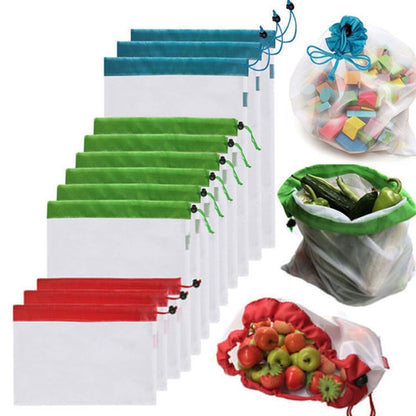 10 PCS Double-Stitched Strength Reusable Fruit Sandwich Pouch Mesh Storage Bags, Size: 30cm x 20cm, Random Color Delivery