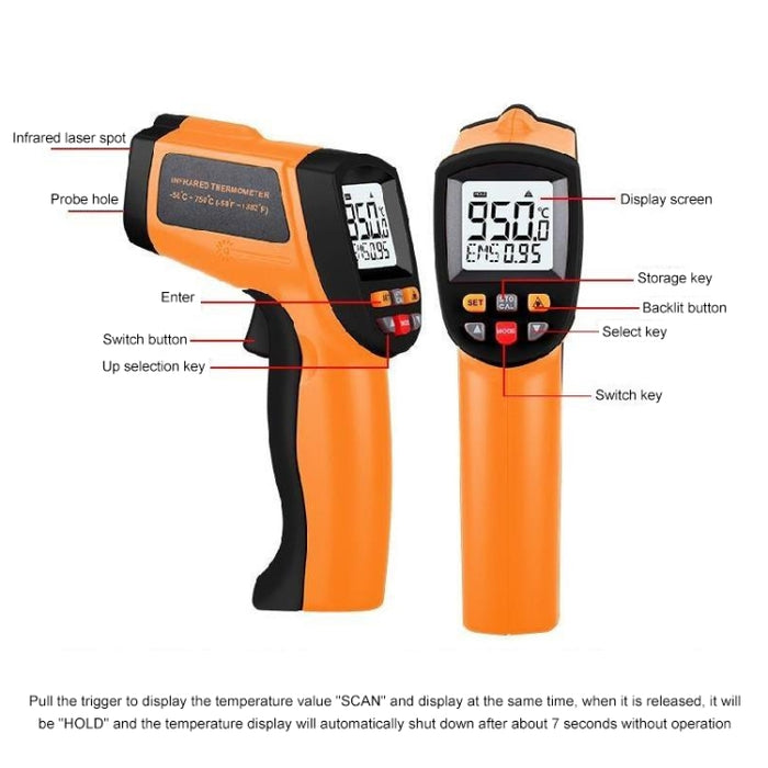 Infrared Thermometer, Temperature Range: -50 - 900 Degrees Celsius