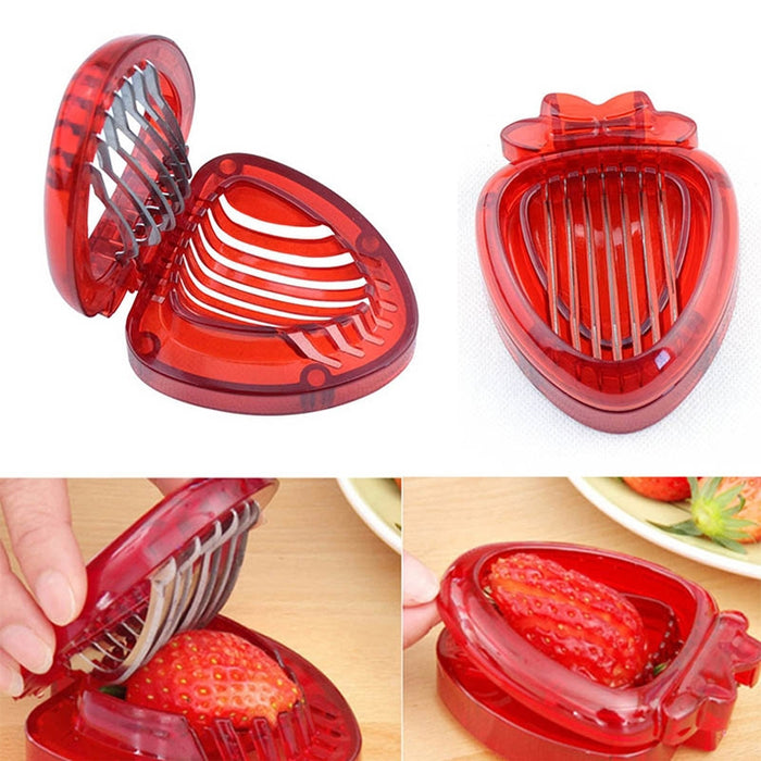 Kitchen Tool Plastic Strawberry Slicer Fruit Knife with Stainless Steel Blade