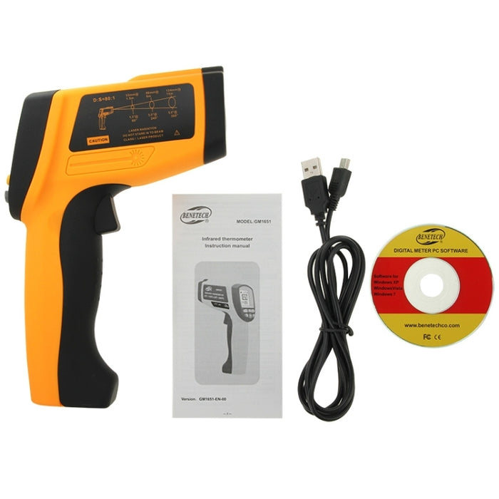 BENETECH GM1651 USB Digital Display Temperature Gun Handheld Infrared IR Thermometer, Measure Range: -30~1650C