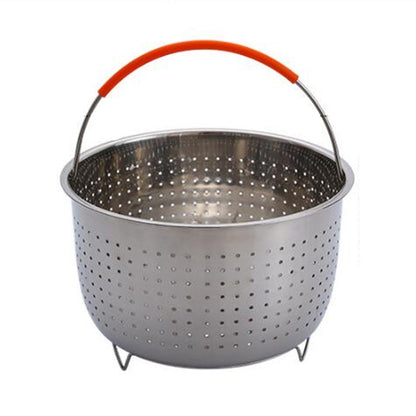 Stainless Steel Steaming Basket Plug-in Silicone Handle Pressure Cooker Steamer Kitchen Cooker Accessories, 3 Quarts, 6 Quarts, 8 Quarts