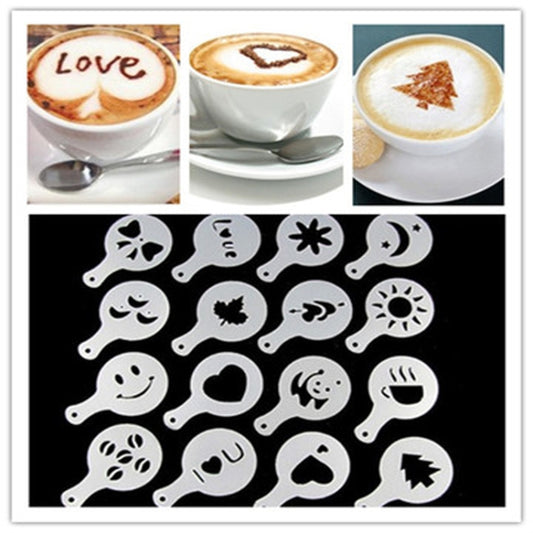 32 PCS Coffee Stencil Filter Coffee Maker Cappuccino Mold Templates Strew Flowers Pad Spray Art Baking Tools