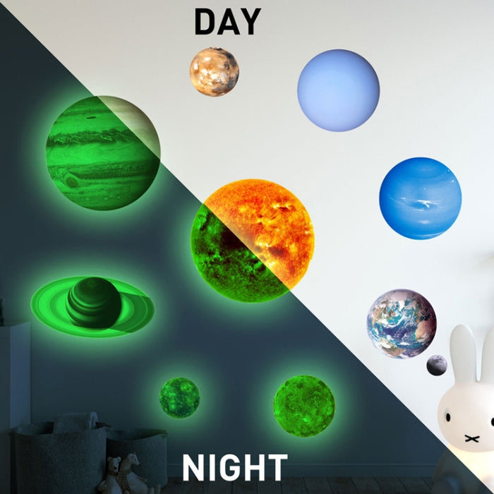 E wall Planet Solar System Fluorescent Wall Stickers Room Bedroom Luminous Wall Stickers