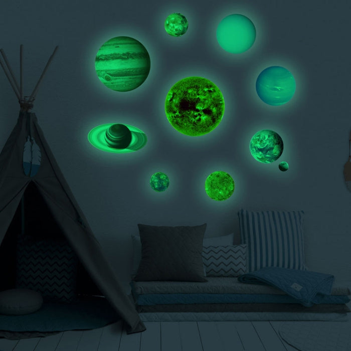 E wall Planet Solar System Fluorescent Wall Stickers Room Bedroom Luminous Wall Stickers