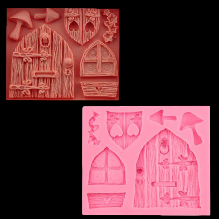 2 PCS Cartoon House Wooden Window Shape Silicone Candy Mold Fairy Tale Cake Decorating Tool