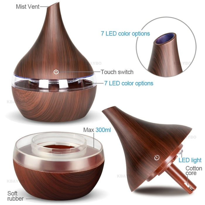 300ml USB Electric Aroma Air Diffuser Wood Ultrasonic Air Humidifier Essential Oil Aromatherapy Cool Mist Maker