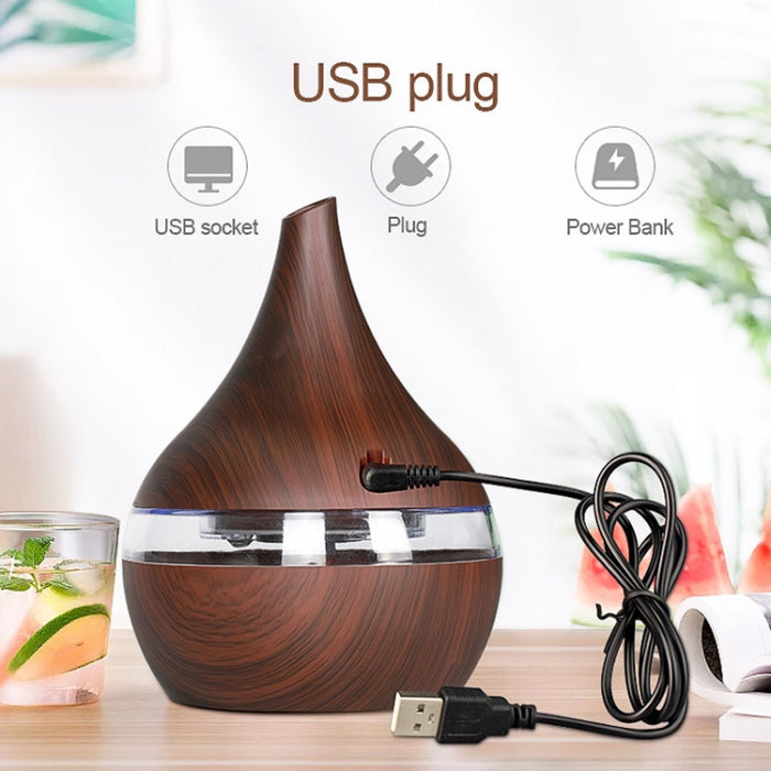 300ml USB Electric Aroma Air Diffuser Wood Ultrasonic Air Humidifier Essential Oil Aromatherapy Cool Mist Maker