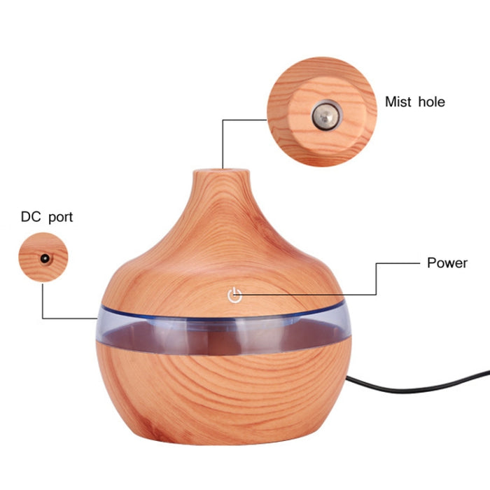 300ML Waterdrop Shape USB Wood Grain Aromatherapy Air Purifier Mute Humidifier