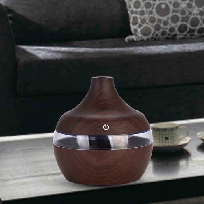 300ML Waterdrop Shape USB Wood Grain Aromatherapy Air Purifier Mute Humidifier