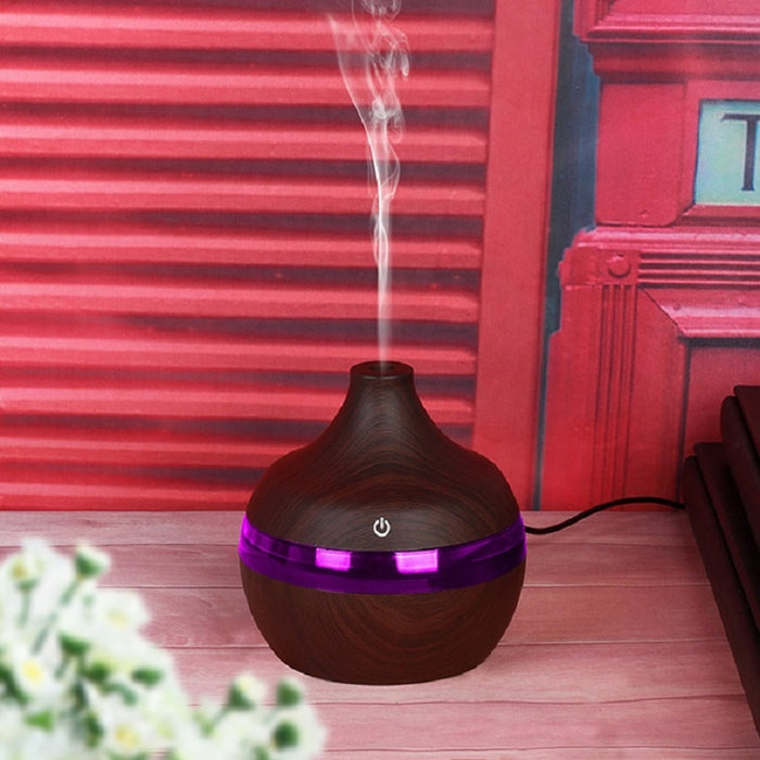 300ML Waterdrop Shape USB Wood Grain Aromatherapy Air Purifier Mute Humidifier