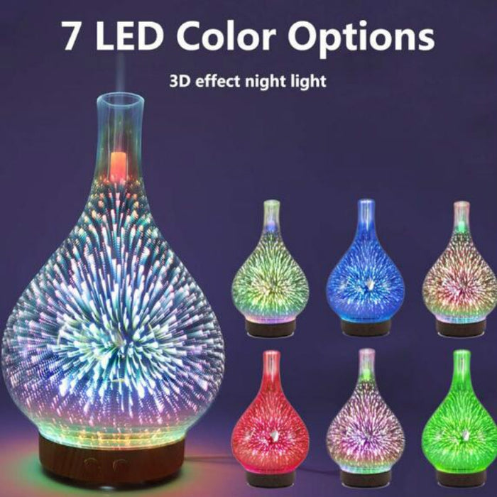 STB-XB10 3D Fireworks 7 Colors LED Night Light Air Humidifier Aroma Essential Oil Diffuser Mist Maker