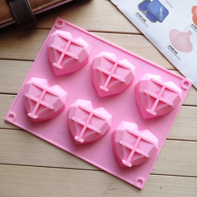 6 in 1 Heart Shape Silicone Mold For Baking Mousse Cake DIY Silicone Molds