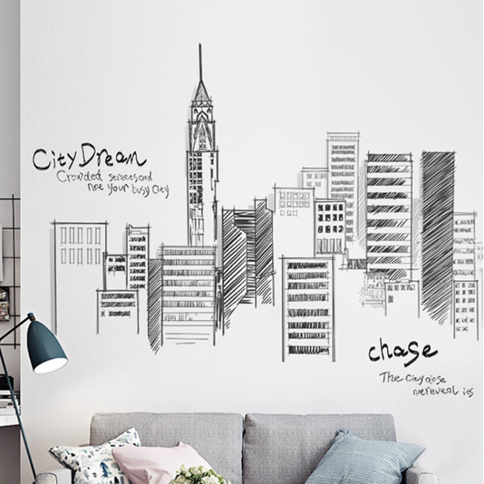 Creative City Building Wall Sticker Bedroom Living Room Sofa TV Background Wall Decoration Large Stickers