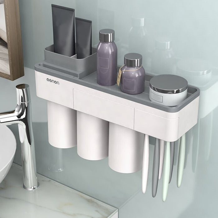 Free Punching Toothbrush Holder Set Bathroom Shelf