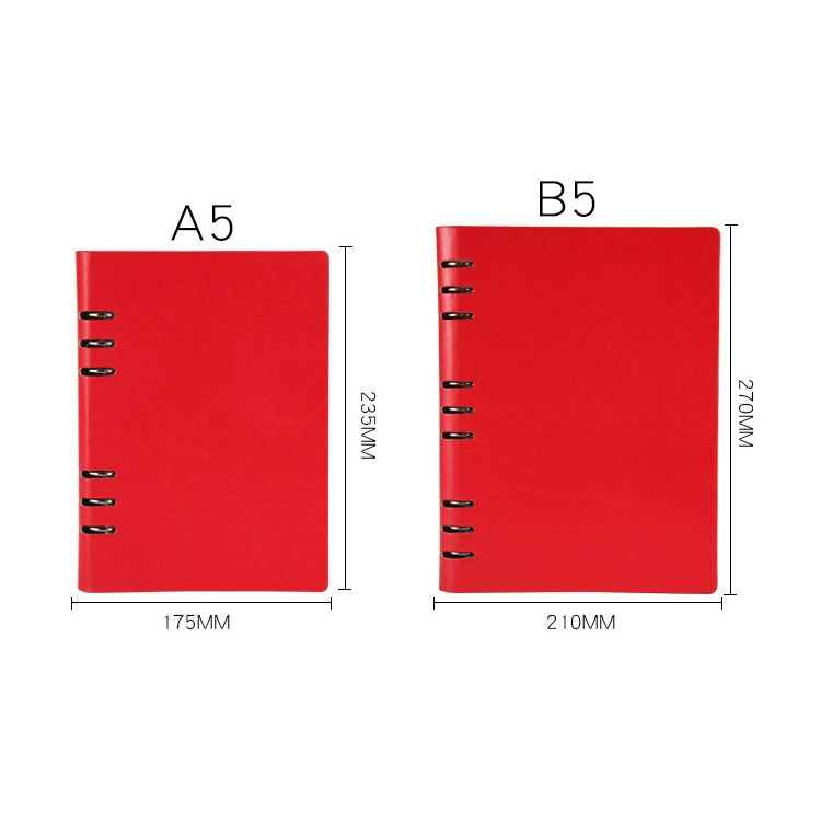 Business Notepad Loose Leaf Replaceable Inner Notebook Thickened Diary Book, A5 Black, A5 Red